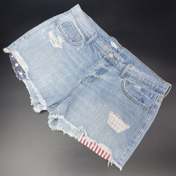 Old Navy Womens 12 Boyfriend Denim Cutoff Shorts Americana USA Stars Stripes - Picture 3 of 8
